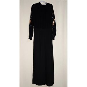 A Calin Black Jumper Embroidered Floral Sleeve Long Sleeve Evening Party Size L